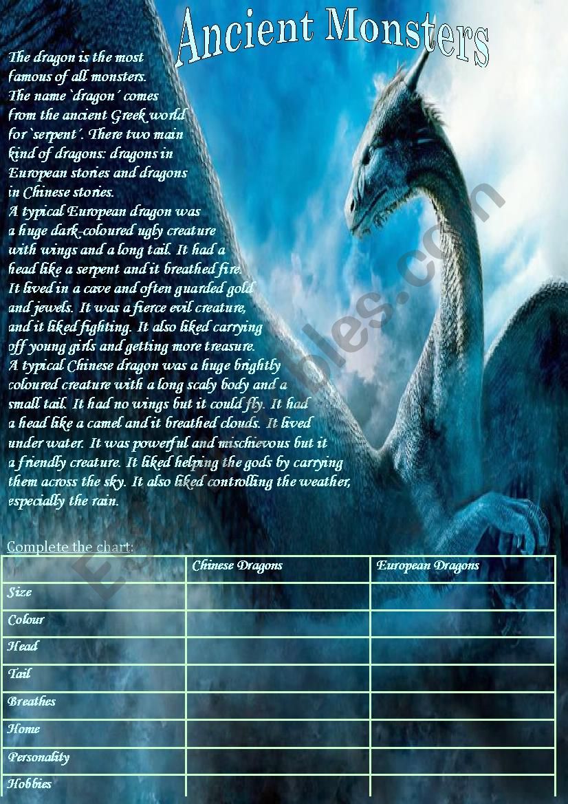 READING: `Ancient Monsters worksheet